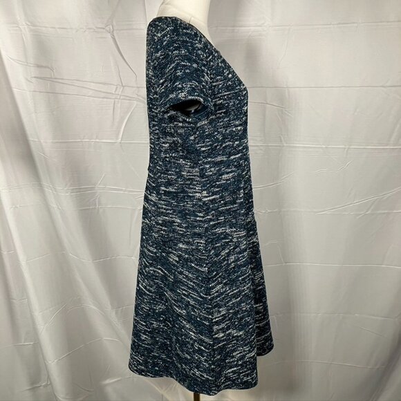 Talbots Tweed Fit & Flare Short Sleeve Crew Neck Dress Womens 10P Teal Black New - Picture 5 of 15